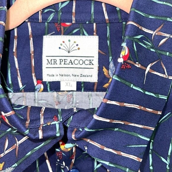 Mr. Peacock Button Front Shirt Mens Size XL Botanical Bird Print Cotton Spandex - Picture 6 of 12